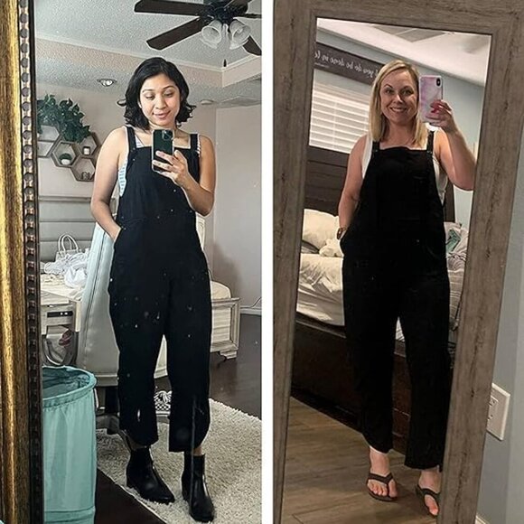 Women's Sleeveless Cotton Linen Overalls Rompers Baggy Wide Leg Jumpsuits - Picture 4 of 7